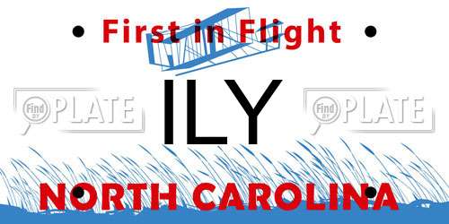 ILY North Carolina License Plate