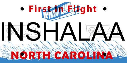INSHALAA North Carolina License Plate