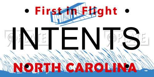 INTENTS North Carolina License Plate