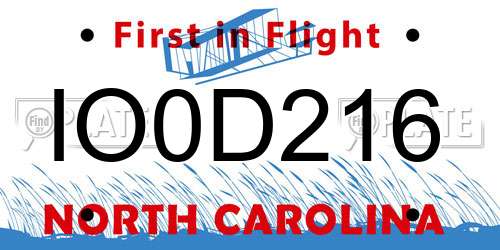 IO0D216 North Carolina License Plate