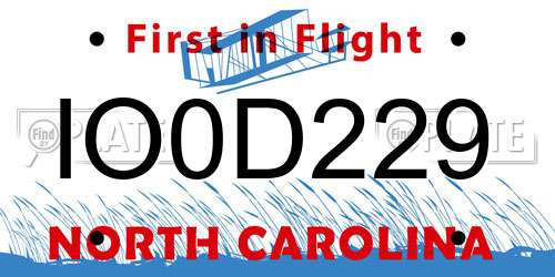 IO0D229 North Carolina License Plate