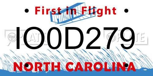 IO0D279 North Carolina License Plate