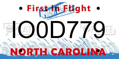 IO0D779 North Carolina License Plate