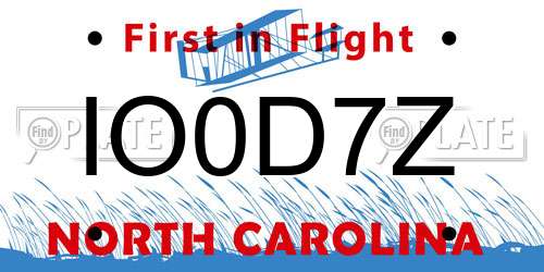 IO0D7Z North Carolina License Plate