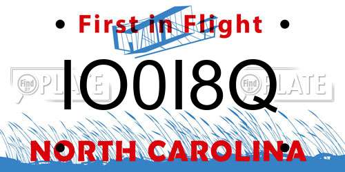IO0I8Q North Carolina License Plate