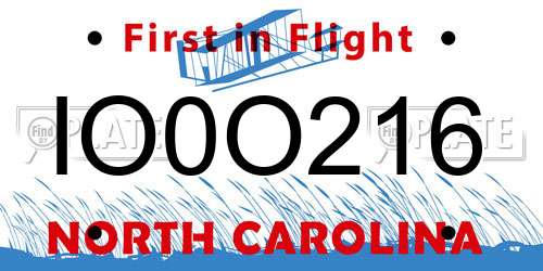IO0O216 North Carolina License Plate
