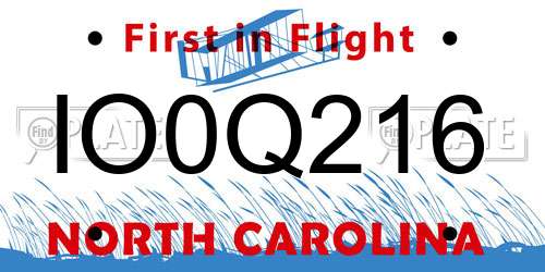 IO0Q216 North Carolina License Plate
