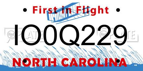 IO0Q229 North Carolina License Plate