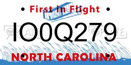 IO0Q279 North Carolina License Plate