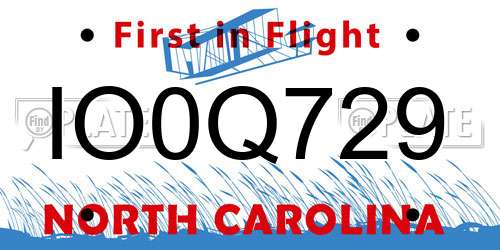 IO0Q729 North Carolina License Plate