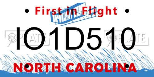 IO1D510 North Carolina License Plate