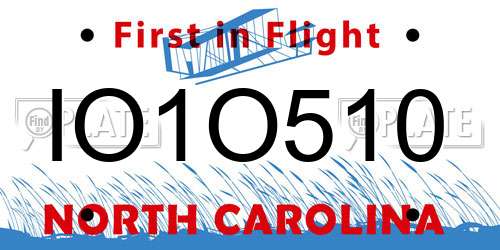 IO1O510 North Carolina License Plate