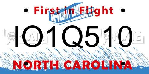 IO1Q510 North Carolina License Plate
