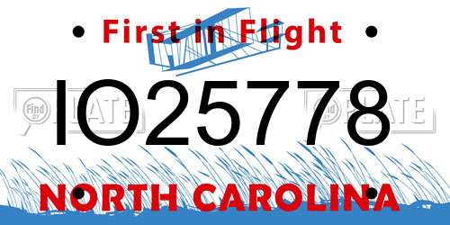 IO25778 North Carolina License Plate