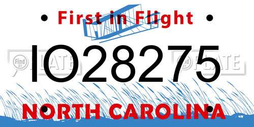 IO28275 North Carolina License Plate