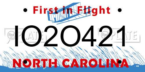 IO2O421 North Carolina License Plate