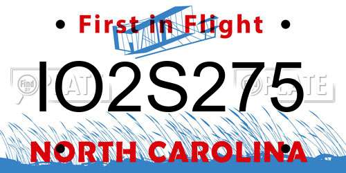 IO2S275 North Carolina License Plate