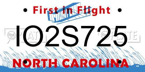 IO2S725 North Carolina License Plate