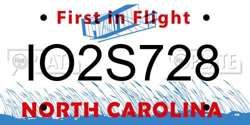IO2S728 North Carolina License Plate