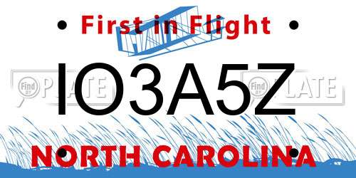 IO3A5Z North Carolina License Plate