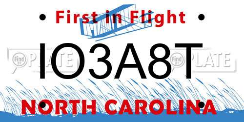 IO3A8T North Carolina License Plate