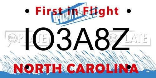 IO3A8Z North Carolina License Plate