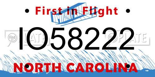 IO58222 North Carolina License Plate