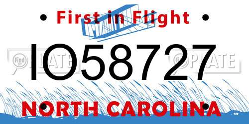 IO58727 North Carolina License Plate