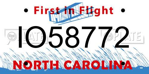 IO58772 North Carolina License Plate
