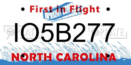 IO5B277 North Carolina License Plate