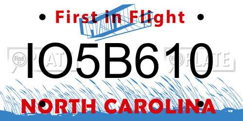 IO5B610 North Carolina License Plate
