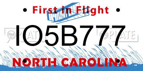 IO5B777 North Carolina License Plate