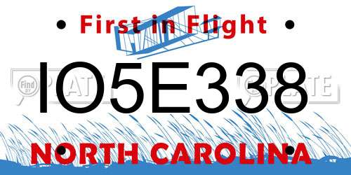 IO5E338 North Carolina License Plate