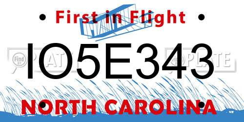 IO5E343 North Carolina License Plate