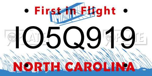 IO5Q919 North Carolina License Plate