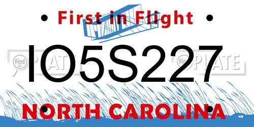 IO5S227 North Carolina License Plate
