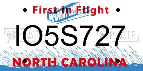 IO5S727 North Carolina License Plate