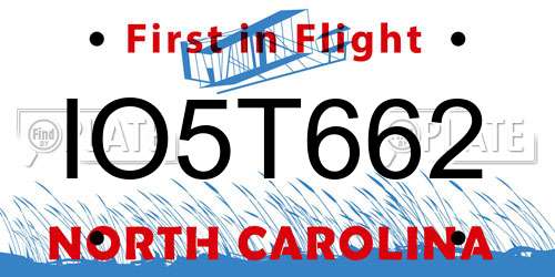 IO5T662 North Carolina License Plate