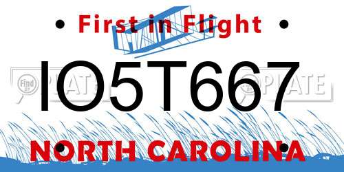 IO5T667 North Carolina License Plate