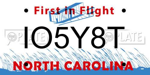 IO5Y8T North Carolina License Plate