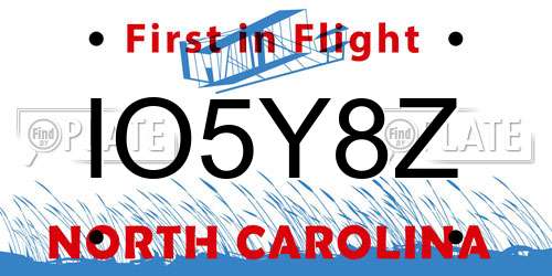 IO5Y8Z North Carolina License Plate