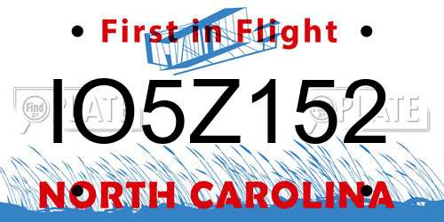 IO5Z152 North Carolina License Plate