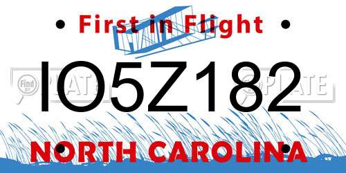 IO5Z182 North Carolina License Plate