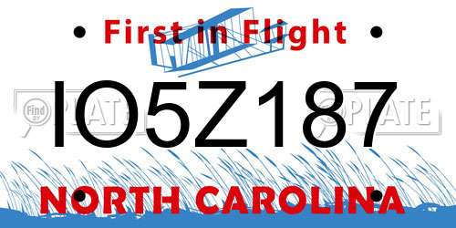 IO5Z187 North Carolina License Plate