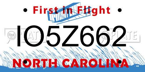 IO5Z662 North Carolina License Plate