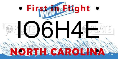 IO6H4E North Carolina License Plate