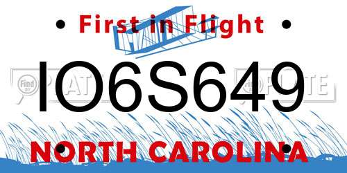 IO6S649 North Carolina License Plate