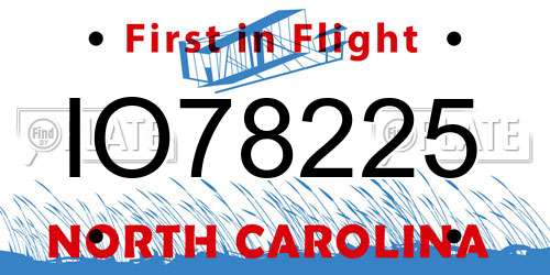 IO78225 North Carolina License Plate