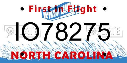 IO78275 North Carolina License Plate