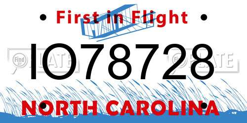 IO78728 North Carolina License Plate